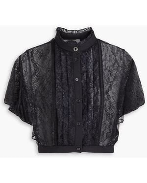 Sandro Cropped Pintucked Chantilly Lace Top - Black