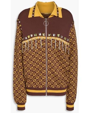 Dodo Bar Or Crystal-Embellished Jacquard-Knit Cardigan - Brown