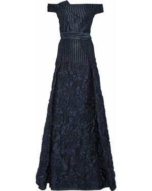 Roland Mouret Off-The-Shoulder Printed Organza Gown - Blue