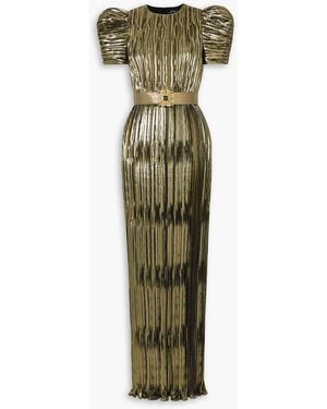 Andrew Gn Robe aus plissiertem -lamé mit gürtel - Grün