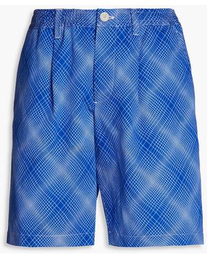 Marni Printed Cotton And Linen-Blend Twill Shorts - Blue