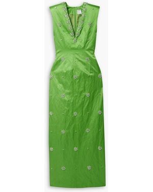 Huishan Zhang Shirin Crystal-Embellished Crinkled-Satin Gown - Green