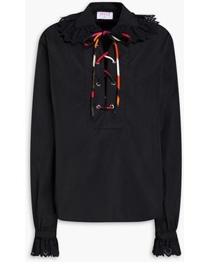 Emilio Pucci Broderie Anglaise-trimmed Taffeta Blouse - Black