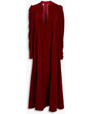 Fil De Vie Virginia Gathe Velvet Maxi Dress - Red