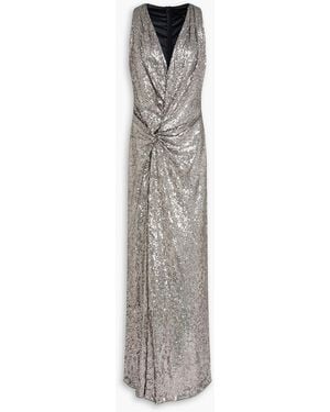 Jenny Packham Isoline Twisted Sequined Tulle Gown - Grey