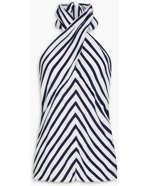 STAUD Dawn Striped Crepe De Chine Halterneck Top - White