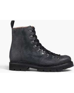 Grenson Nanette Distressed Textured-leather Combat Boots - Black