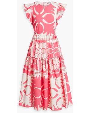 RED Valentino Tiered Printed Poplin Midi Dress