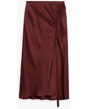 LAPOINTE Ruched Satin-crepe Midi Skirt - Purple