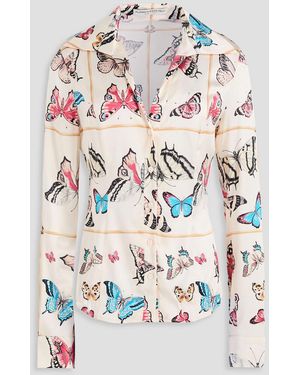 Alessandra Rich Printed Stretch-silk Satin Shirt - Grey