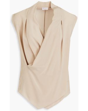 Brunello Cucinelli Draped Silk Crepe De Chine Top - Natural