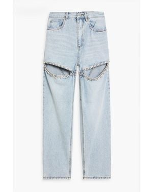 Area Cutout Crystal-Embellished High-Rise Straight-Leg Jeans - Blue