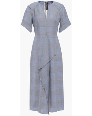 Roland Mouret Draped Checked Wool And Mohair-blend Midi Dress - Grey
