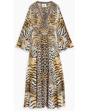 CAMILLA Crystal-Embellished Tiger-Print Silk Crepe De Chine Maxi Dress - Multicolor