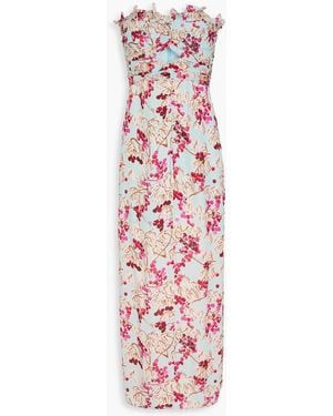 Saloni Carmen Strapless Printed Silk-blend Crepe De Chine Maxi Dress - White