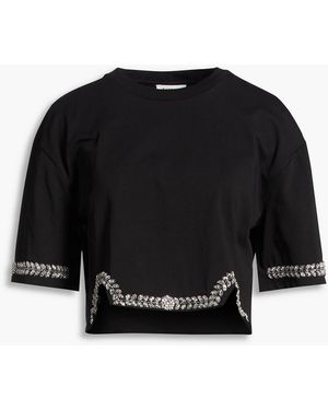 Sandro Cropped Embellished Cotton-Jersey T-Shirt - Black