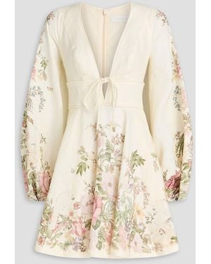 Zimmermann Floral-Print Linen Mini Dress - Natural