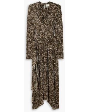 Isabel Marant Zeidi Wrap-Effect Draped Leopard-Print Stretch-Jersey Midi Dress - Brown