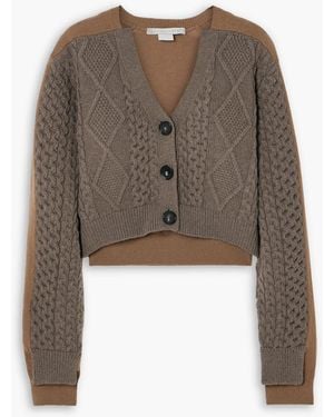 Stella McCartney Cropped Paneled Cable-Knit Wool Cardigan - Brown