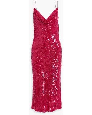LAPOINTE Draped Sequined Chiffon Midi Dress - Red