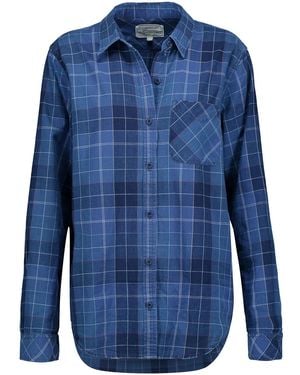 Current/Elliott The Modern Plaid Cotton Shirt - Blue