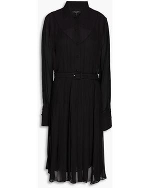 Rag & Bone Shane Belted Pleated Chiffon Midi Shirt Dress - Black