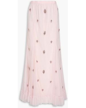 Huishan Zhang Essie Crystal-Embellished Ruffled Point D'Esprit Maxi Skirt - Pink