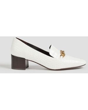 Tory Burch Jessa Embellished Croc-Effect Leather Loafers - Metallic