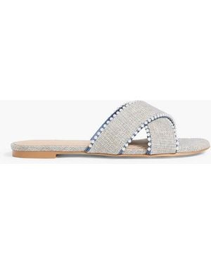 Stuart Weitzman Roza Faux Pearl-Embellished Tweed Sandals - White
