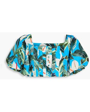 FARM Rio Cropped Floral-print Cotton Top - Blue