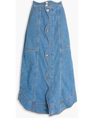 FARM Rio Scalloped Denim Maxi Skirt - Blue