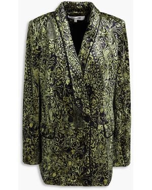 Diane von Furstenberg Chiana Double-Breasted Printed Velvet Blazer - Green