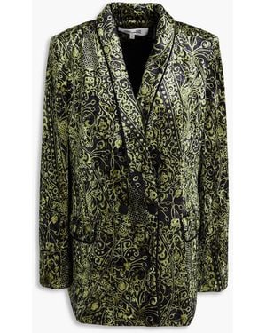 Diane von Furstenberg Chiana Double-Breasted Printed Velvet Blazer - Green