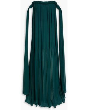 LEO LIN Camilla Strapless Plissé-Georgette Gown - Green