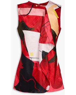 ROKSANDA Kiara Draped Printed Satin Top - Red