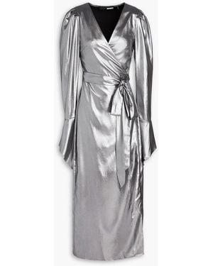 ROTATE BIRGER CHRISTENSEN Lamé Midi Wrap Dress - Grey