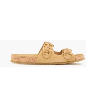 Veronica Beard Paige Buckled Suede Sandals - White