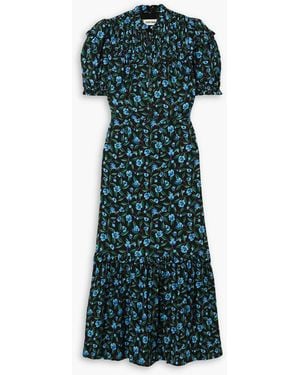 Cefinn Hermione Tiered Ruffled Floral-print Crepe Midi Dress - Green