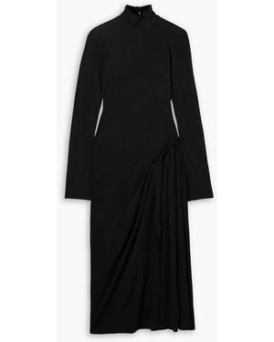 16Arlington Vento Pleated Draped Jersey Midi Dress - Black