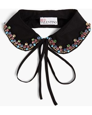 Red(V) Crystal-embellished Crepe De Chine Collar - Black