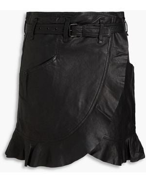 Isabel Marant Quing Belted Leather Mini Wrap Skirt - Black