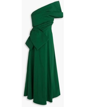 Rachel Gilbert Archer One-Shoulder Embellished Dupioni Maxi Dress - Green