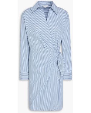 Vince Striped Cotton-blend Poplin Mini Wrap Dress - Blue