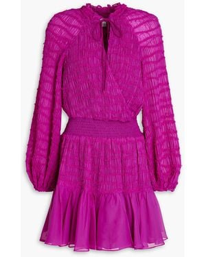 ML Monique Lhuillier Wrap-effect Shirred Chiffon Mini Dress - Pink