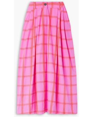 Mara Hoffman Tulay Pleated Embroidered Checked Cotton Midi Skirt - Pink