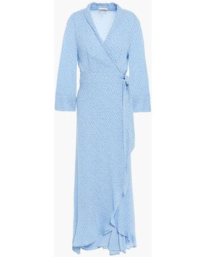 Ganni Floral-print Georgette Maxi Wrap Dress - Blue