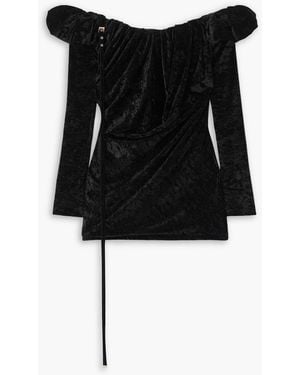 Jacquemus Off-The-Shoulder Embellished Stretch-Velour Mini Dress - Black