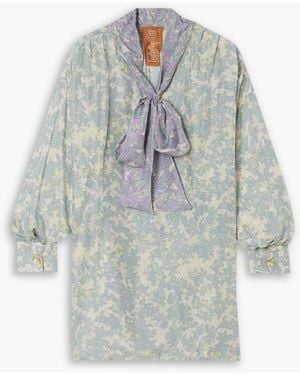 Yvonne S Pussy-Bow Printed Silk Blouse - Blue