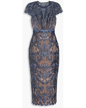 Marchesa Guipure Lace Midi Dress - Blue