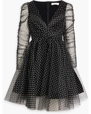 Zimmermann Ruched Flocked Polka-dot Tulle Mini Dress - Black